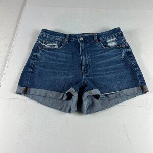 American Eagle Shorts Women's 29* Mom High Rise Blue Cuffed Stretch Denim Tag 6